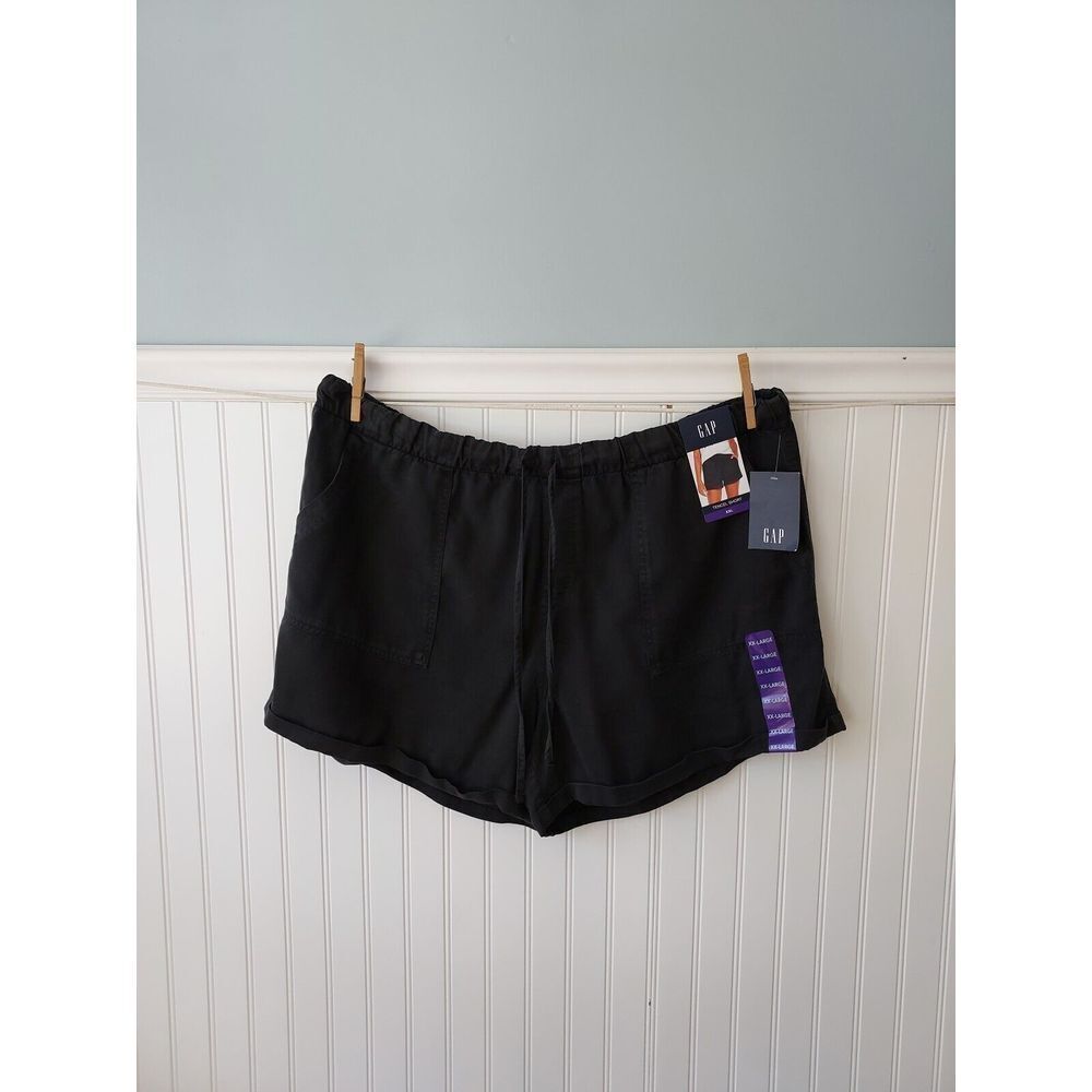 Gap Women's Lyocell Drawstring Pull-On Tencel Cuffed Hem Shorts Black XXL NWT